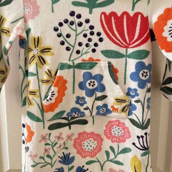 Mini Boden White Floral Swim Dress Cover Up Towelling Terry Hooded Girls SZ 3-4 - Picture 3 of 12